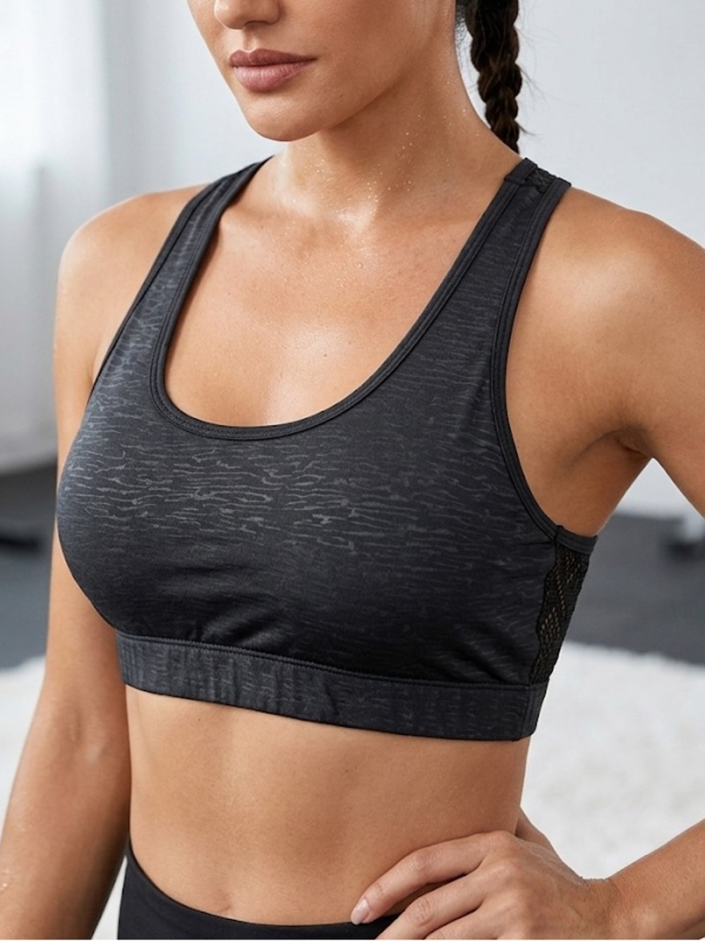 Zyia Active Black Textured Racerback Sports Bra Mesh Back Size Small